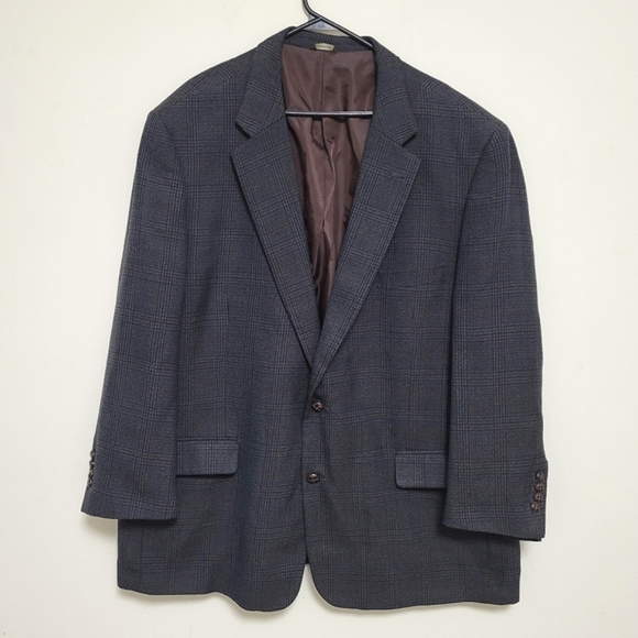 OAK HILL Plaid Tweed Blazer Sport Coat Window Pane Gray Jacket 54R Business Mens - Picture 1 of 8